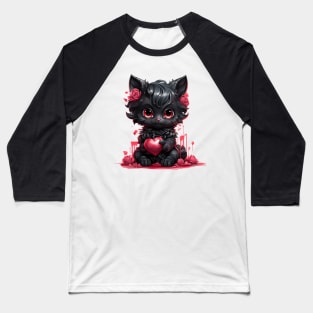 Black Cat Valentine Baseball T-Shirt